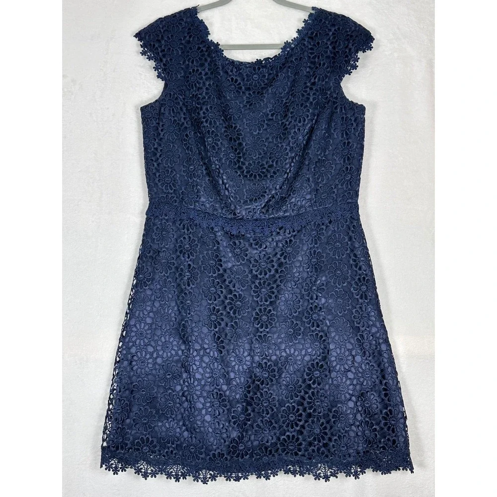 laundry by shelli segal navy lace dress Laundry Shelli Segal Womens Size 4 Navy Blue Floral Lace Sheath Dress LN